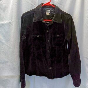 Evolution Not Revolution Small Black Velvet Vintage Jacket Purple Snap Buttons